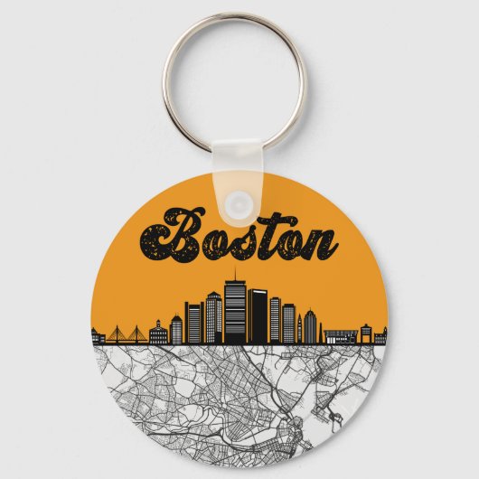 Porte-clés Boston Massachusetts City Skyline avec carte (Recto)