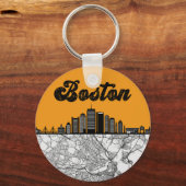 Porte-clés Boston Massachusetts City Skyline avec carte (Recto)