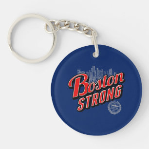 Porte-clés Boston Strong dans un décor rouge et bleu