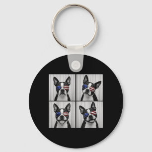 Porte-clés Boston Terrier 4 juillet Drapeau américain Chien