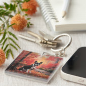 Porte-clés Boston Terrier à l'automne Leaves automne Inspire (Devant Droit)