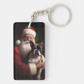 Porte-clés Boston Terrier avec Noël Festif du Père Noël (Dos)