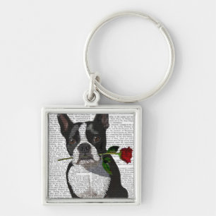 Porte-clés Boston Terrier avec Rose à la bouche