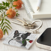 Porte-clés Boston Terrier avec Rose à la bouche (Devant Droit)