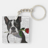 Porte-clés Boston Terrier avec Rose à la bouche (Dos)