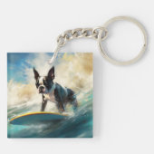 Porte-clés Boston Terrier Beach Surfing Peinture (Dos)