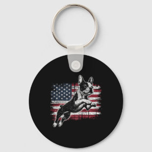 Porte-clés Boston Terrier chien drapeau américain 4 juillet P