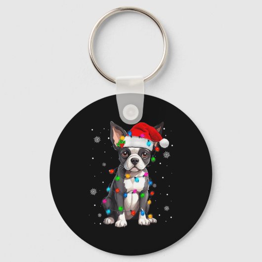 Porte-clés Boston Terrier Christmas Santa Hat  (Recto)
