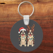Porte-clés Boston Terrier Christmas Santa Hat Reindeer Lights (Recto)