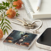 Porte-clés Boston Terrier Citrouille Halloween effroi (Devant Droit)