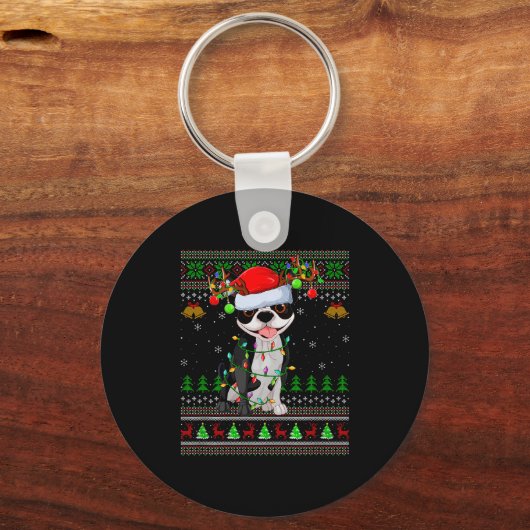Porte-clés Boston Terrier Dog Ugly Christmas Sweater Holiday (Recto)