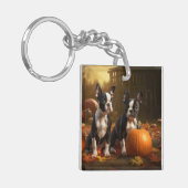 Porte-clés Boston Terrier Puppy Automne Citrouille de plaisir (Devant gauche)