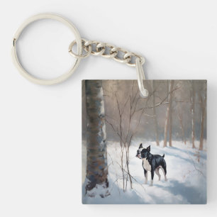 Porte-clés Boston Terrier Qu'il Neige Noël