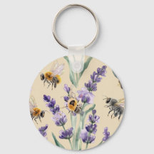 Porte-clés botanique abeille lavande