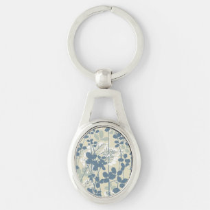 Porte-clés Botanique Bleu Japonais Vintage : Fougère à Feuill