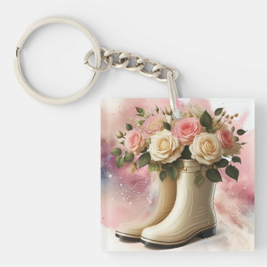 Porte-clés Bottes de pluie et Roses (Devant)