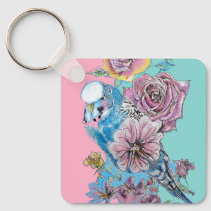 Porte-clés Boucle à clé fleurie Rose Budgie Budgies bleu