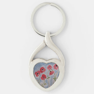 Porte-clés Boucle de clé métallique des coquelicots rouges sa