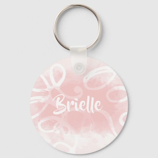 Porte-clés Boucles Chic Pastel Rose Aquarelle Avec Nom (Recto)