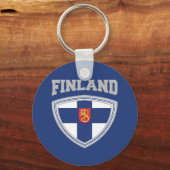 Porte-clés Bouclier et emblème de drapeau de Finlande (Recto)