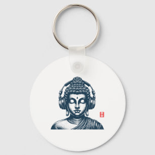 Porte-clés Bouddha portant des écouteurs Vintage Rétro Gris ,