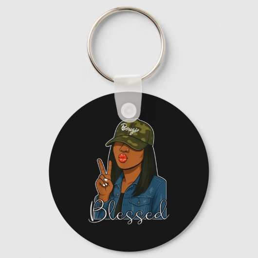 Porte-clés Bougie Blessed Camo Hat Christian Black Woman  (Recto)