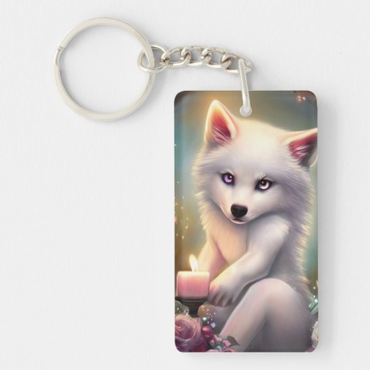 Porte-clés Bougie d'anniversaire Adorable Blanc bébé Fox (Devant)