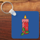 Porte-clés Bougie de Pilier Rouge de Noël avec Holly (Recto)