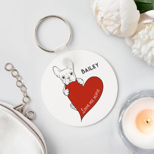 Porte-clés Bouldog français mignon personnalisé avec un cœur