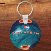Porte-clés Boule de bowling en marbre bleu moderne (Recto)