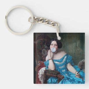 Porte-clés Boule de gomme Diva en satin bleu