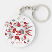 Porte-clés Boule de soccer souffle fille gris rouge personnal (Dos)