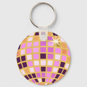 Porte-clés Boule Disco Moderne Gold Purple Rétro