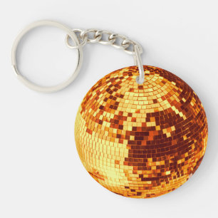 Porte-clés Boule disco rétro scintillement paillettes or anni