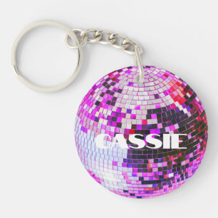 Porte-clés Boule disco rétro scintillement paillettes rose an