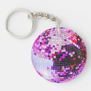 Porte-clés Boule disco rétro scintillement paillettes rose an