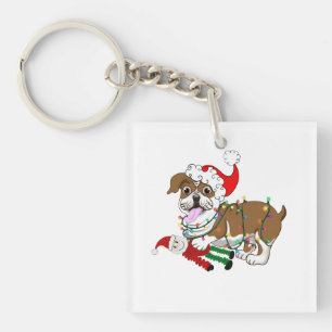 Porte-clés Bouledogue anglais avec lumières de Noël