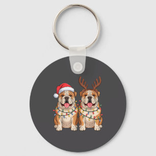 Porte-clés Bouledogue anglais Noël Chapeau de Père Noël Renne