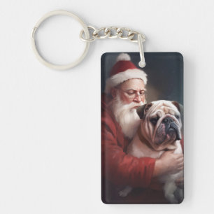 Porte-clés Bouledogue avec le Père Noël Noël Festif
