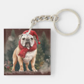 Porte-clés Bouledogue dans la neige de Noël (Dos)