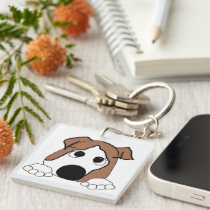 Porte-clés bouledogue de dessin animé rouge et blanc à double
