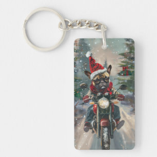 Porte-clés Bouledogue français à moto Noël