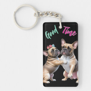 Porte-clés Bouledogue français amoureux Saint-Valentin