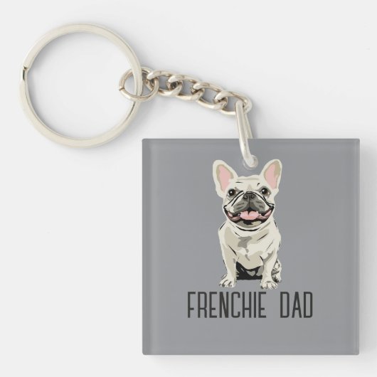 Porte-clés Bouledogue Français Blanc, Papa Frenchie (Devant)