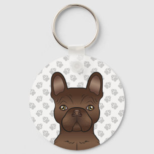 Porte-clés Bouledogue Français Brun Chocolat Chien de Dessin 