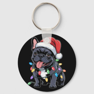 Porte-clés Bouledogue français chapeau de Père Noël lumières