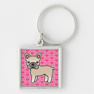 Porte-clés Bouledogue français de dessin animé crème