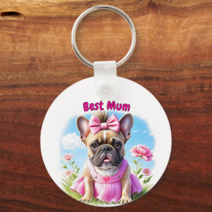 Porte-clés Bouledogue français Fleurs Bouledogue Français