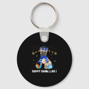 Porte-clés Bouledogue français Menorah Chapeau Joyeux Chanuka