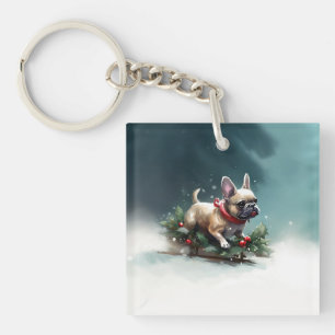 Porte-clés Bouledogue français Noël neige hiver